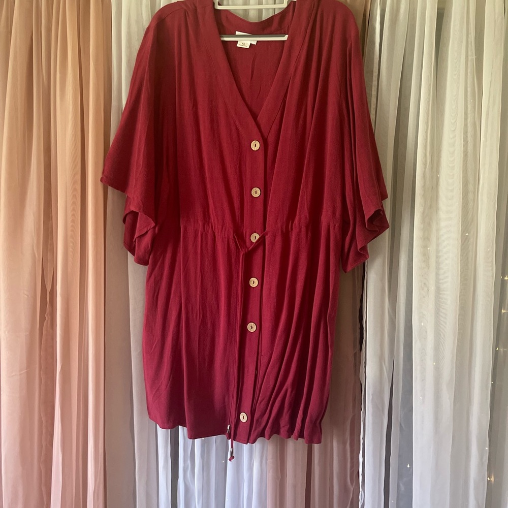 Women’s Red Button-Front V-Neck Top